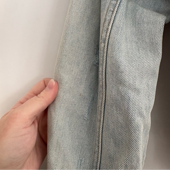 Free People Flannel Lined Sherpa Distressed Denim Trucker Jacket - Picture 4 of 9